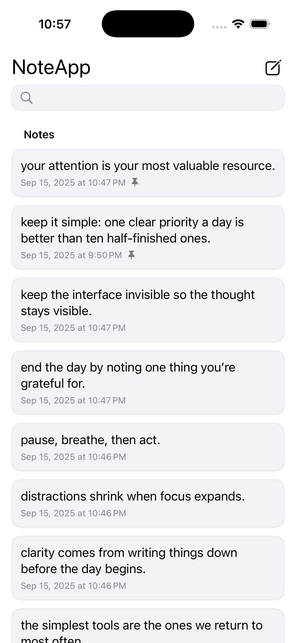 noteapp widget pinned on the phone home screen